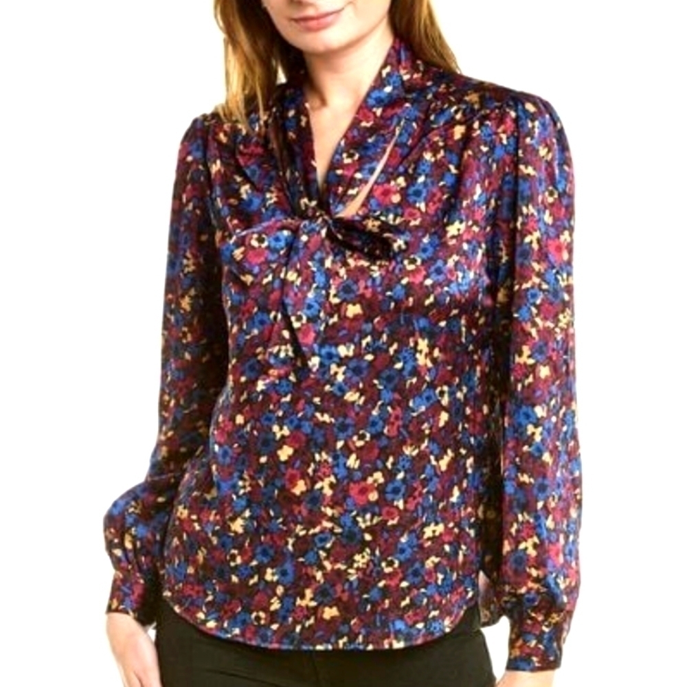 Laundry by Shelli Segal women's floral tie neck pullover blouse size S